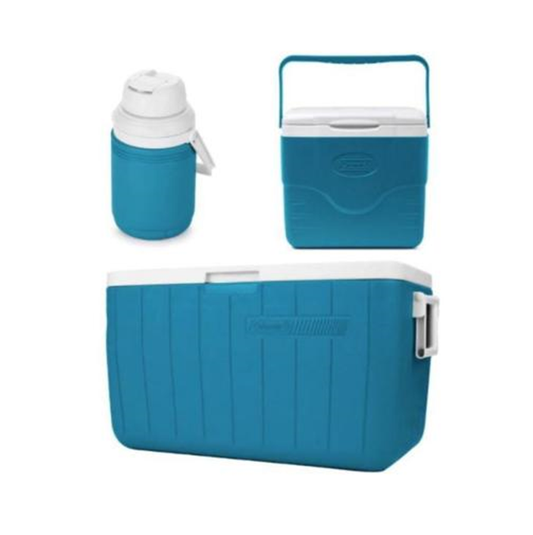 Combo Hieleras Chiller Coleman 5248, 48 QT, 9 QT Y 1 G, Azul Con Blanco